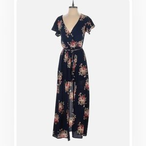 Love Tree Navy Floral High Low Romper Dress Size Large
